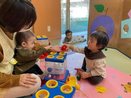 ボールどうぞ〜　穴に入るかな？